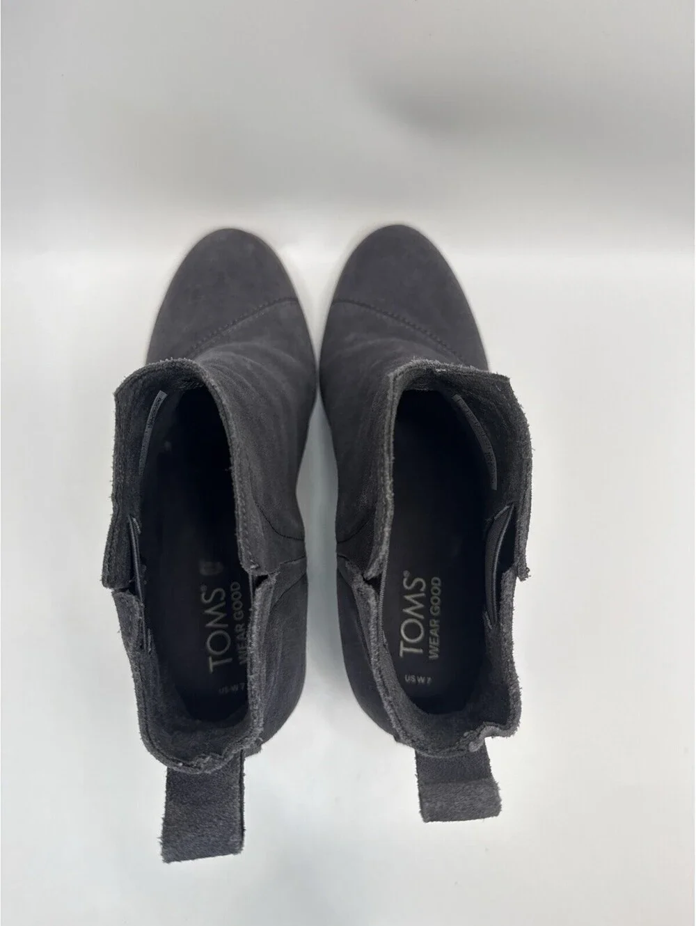 TOMS Clare Wedge Bootie Womens Dark Gray Suede Ankle Boots Side Zip Size 7 NWOB